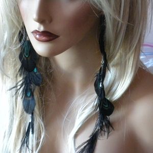 Black & Blue Aqua Feather Earrings